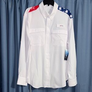 Silver Bait White Button-down USA Shirt with long adjustable sleeves Men’s Med